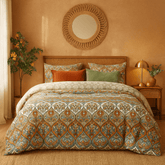 DaDalogy Bedding Bohemian Duvet Cover w/Pillow Cases - Reversible Coral Teal Floral Paisley Botanical Garden Party - Bright Vibrant Multi-Colorful Blue Salmon Pink by DaDa Bedding Collection